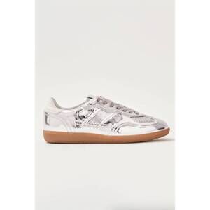 NEW ALOHAS women's rife shimmer leather sneakers in silver cream